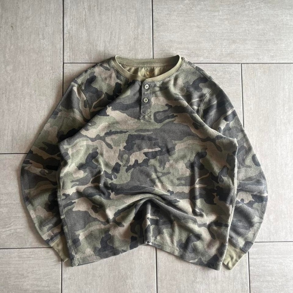 Faded Glory Mens Camo Waffle Knit Henley Long Sleeve Shirt XL 24x28